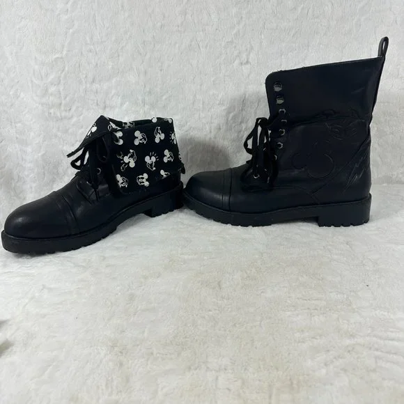 Torrid Disney Mickey Mouse Black PU Leather Fold Over Combat Boots SZ 10.5 WW - Picture 9 of 11